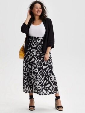 Laura Plus Aztec Black & White A-Line 100% Cotton Long Maxi Skirt Size 18